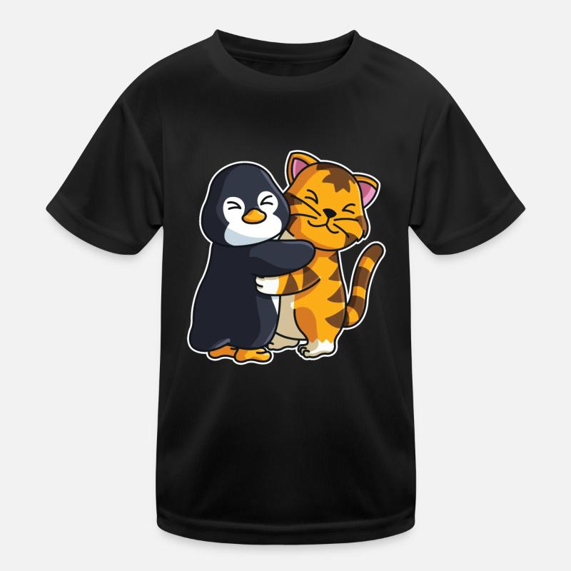 Penguin and Tiger Hug Cuddle Animals Kids Functional T-Shirt