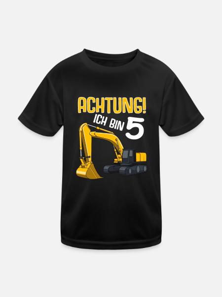 Bagger 5. Geburtstag Jungen 5 Jahre Baustelle - Kinder Funktions-T-Shirt - Schwarz