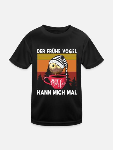 Der Frühe Vogel Kann Mich Mal Eule Kaffee - Kinder Funktions-T-Shirt - Schwarz - Vorne