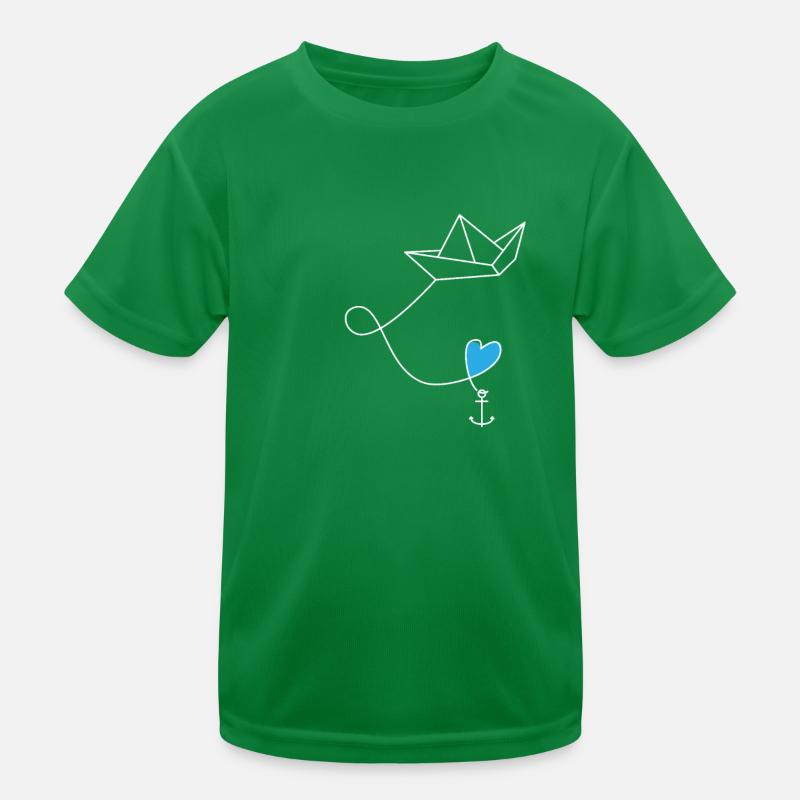 Papierschiff Papierboot mit Anker im Meer Kinder Funktions-T-Shirt