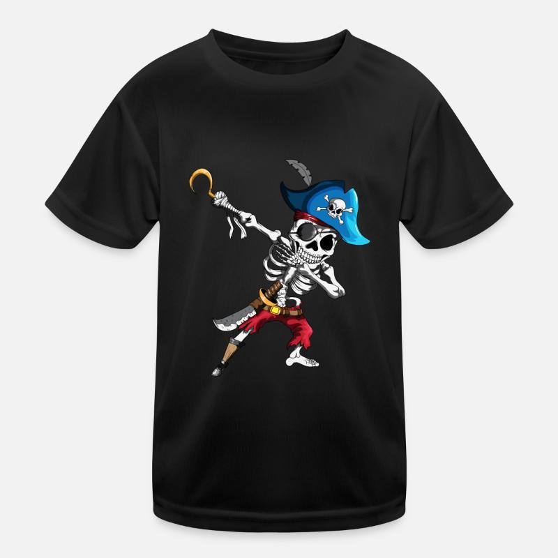 Dabbing Pirate Skeleton Eye patch Pirate Ship Kids Functional T-Shirt