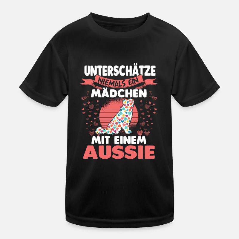 Unterschätze niemals eine Mädchen mit Aussie - Kinder Funktions-T-Shirt - Schwarz