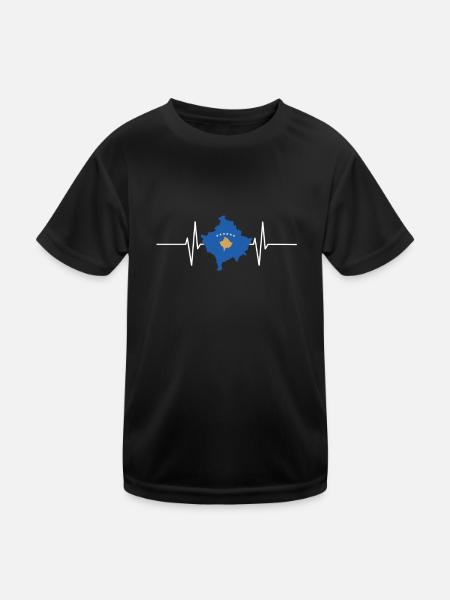 Kosovo Herzschlag Flagge Vintage Kosovo - Kinder Funktions-T-Shirt - Schwarz - Vorne