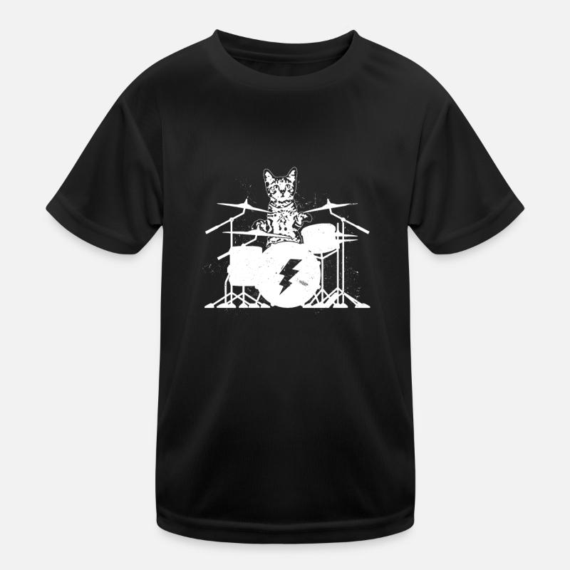Cat Musician Drummer Punk Kitten Playing Drum Kids Functional T-Shirt