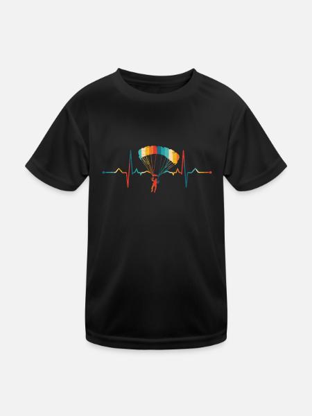 Retro Paragleiter Herzschlag EKG Herzfrequenz - Kinder Funktions-T-Shirt - Schwarz - Vorne
