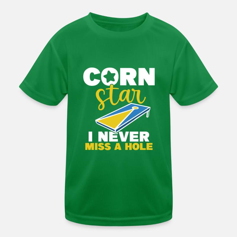 Corn Star I Never Miss A Hole Cornhole Kinder Funktions-T-Shirt