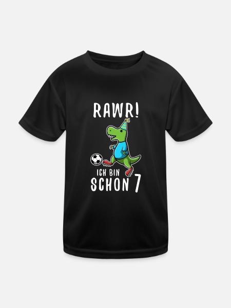Ich bin schon 7 Dino - Kinder Funktions-T-Shirt - Schwarz - Vorne
