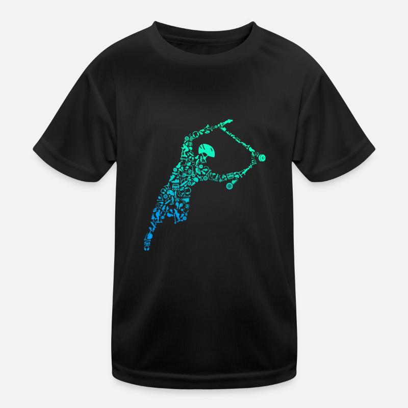 Scooter Calligram Trick Scooting Scoot Lover - Kids Functional T-Shirt - black
