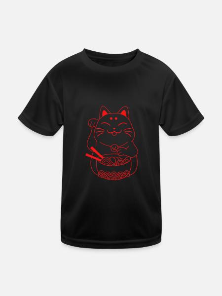 Winkekatze Japan japanische Katze Ramen - Kinder Funktions-T-Shirt - Schwarz - Vorne