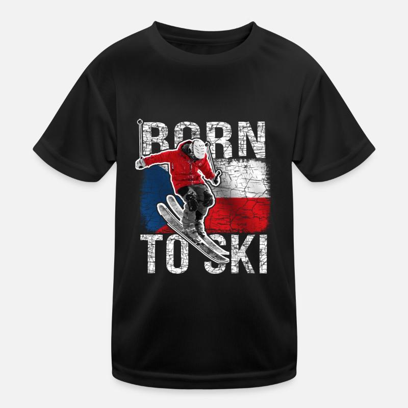 Ski Skifahrer Tschechien Flagge Kinder Funktions-T-Shirt