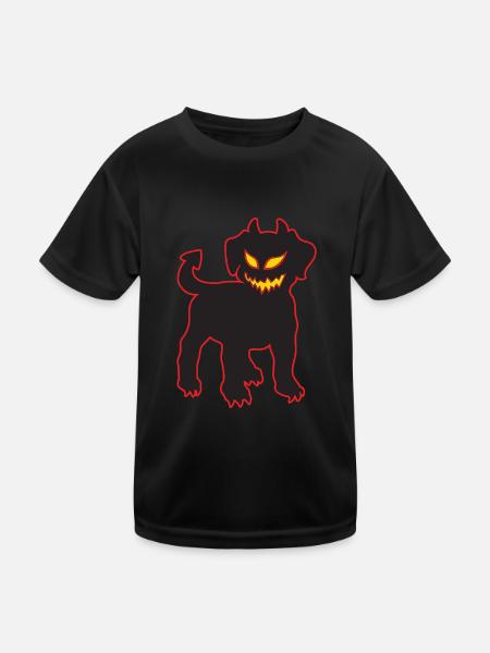 Halloween Devil Dog Demonic Puppy Glowing - Kids Functional T-Shirt - black - Front
