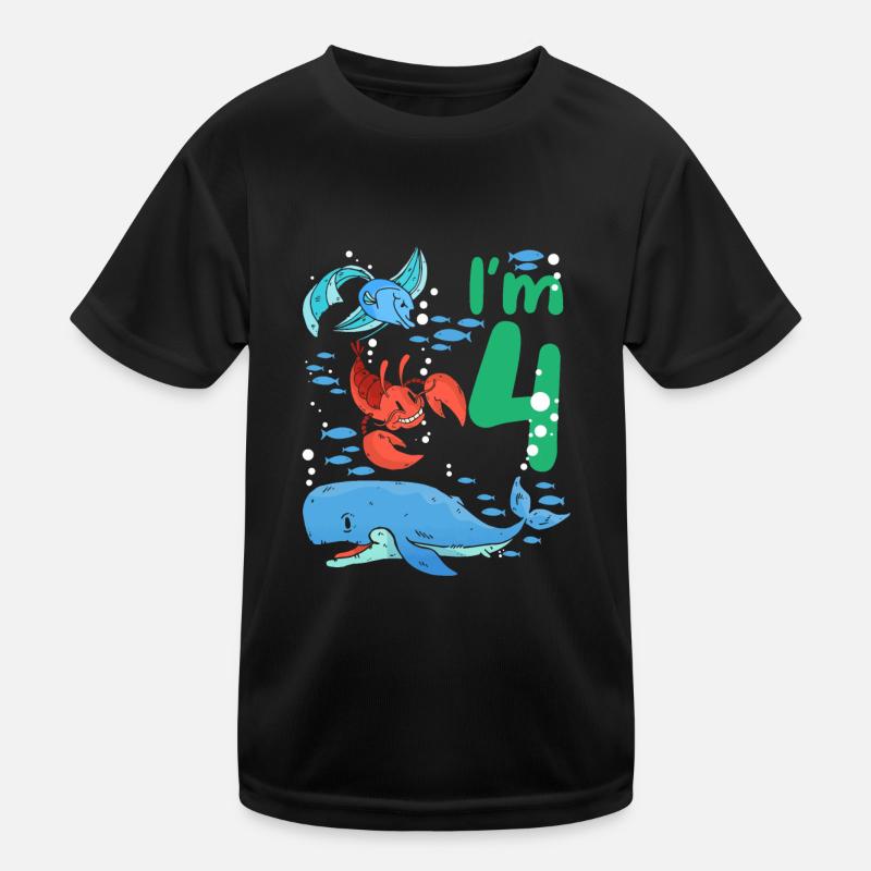I'm 4 Kindergeburtstag Meeresbewohner Geburtstag Kinder Funktions-T-Shirt
