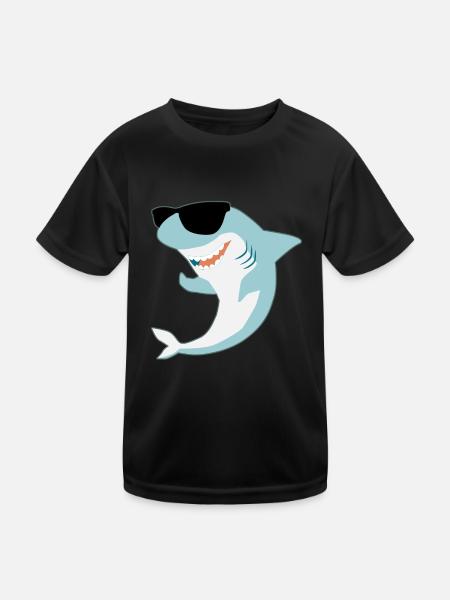 Megalodon with sunglasses shark - Kids Functional T-Shirt - black - Front