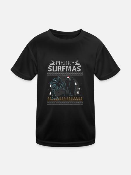 Surf Surfer Ugly Christmas Sweater Gift - Kids Functional T-Shirt - black - Front