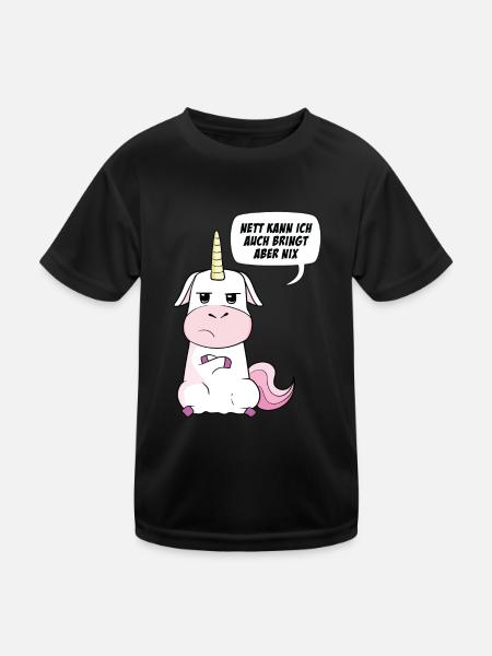 Nett kann ich auch bringt aber nix Einhorn - Kinder Funktions-T-Shirt - Schwarz - Vorne
