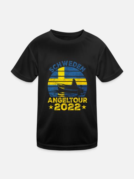 Schweden Angeltour 2022 Angeln in Schweden - Kinder Funktions-T-Shirt - Schwarz - Vorne