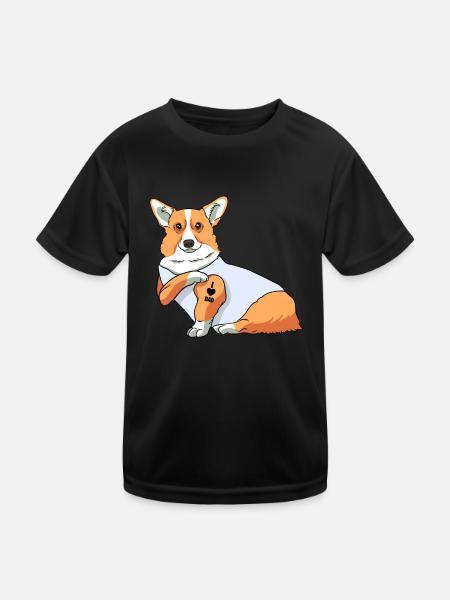 J’aime papa Tatouage Corgi Chien Fête des pères - T-shirt sport Enfant - noir - Devant