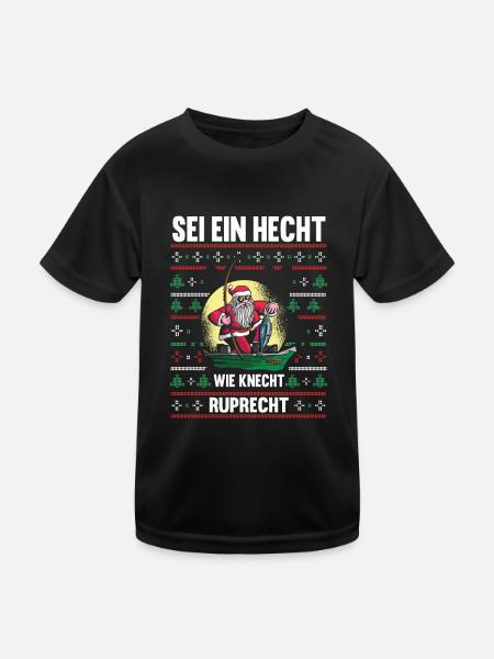 Angeln Weihnachtsmann Angler Weihnachten - Kinder Funktions-T-Shirt - Schwarz - Vorne