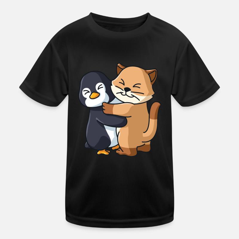 Penguin Kitten cute Hug Cuddle Animals Kids Functional T-Shirt