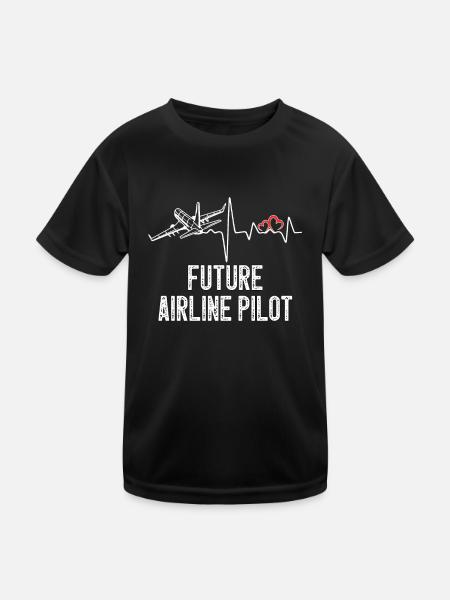 Future Airline Pilot Heartbeat Airplane - Kinder Funktions-T-Shirt - Schwarz - Vorne
