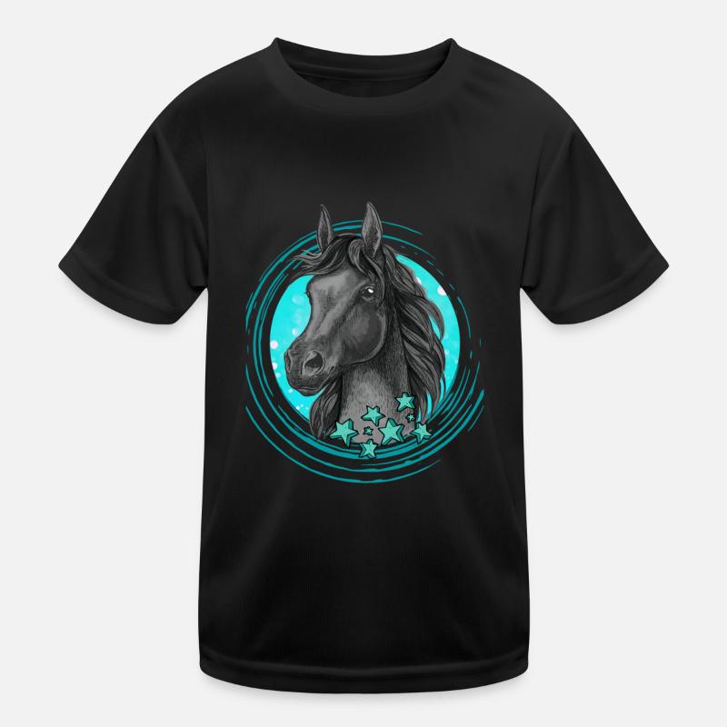 Les étoiles noires de cheval scintillent turquoise T-shirt sport Enfant