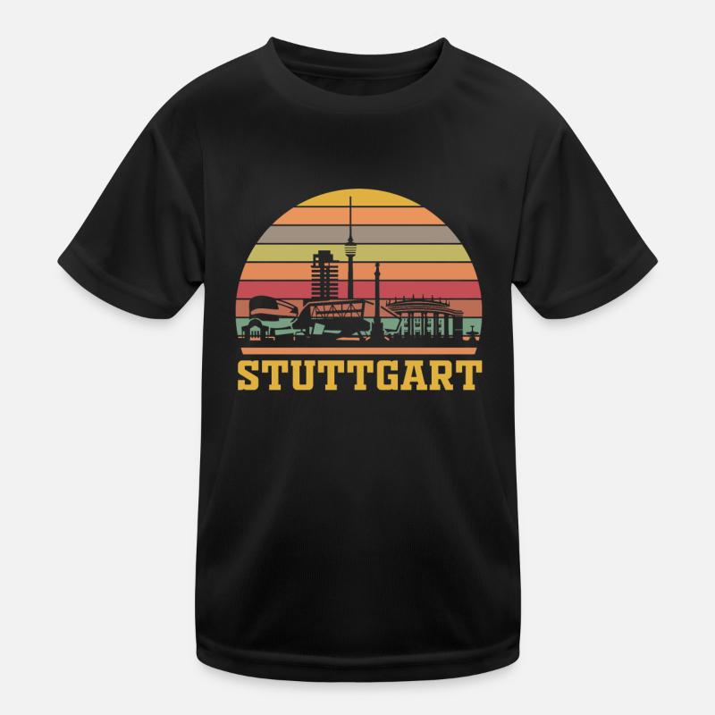 Stuttgart Retro | Stuttgarter Skyline Vintage - Kinder Funktions-T-Shirt - Schwarz