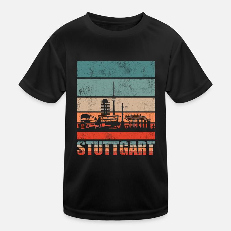 Stuttgart Skyline Geschenkidee - Kinder Funktions-T-Shirt - Schwarz