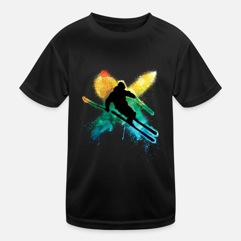 Colourful freestyle skiing in deep snow winter holidays Kids Functional T-Shirt
