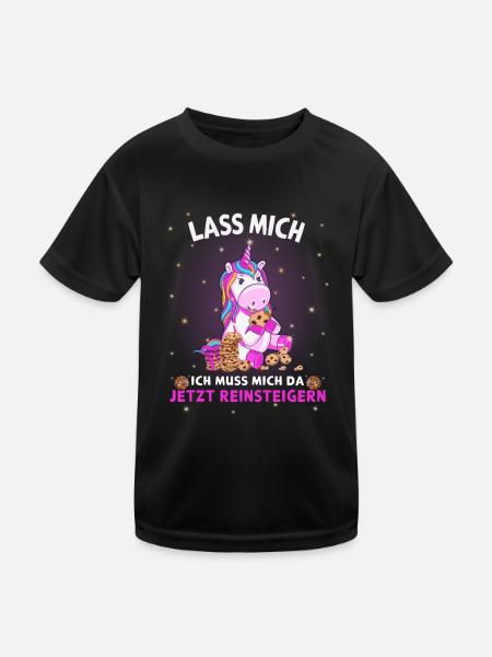 Lass mich ich muss mich da jetzt Reinsteig Einhorn - Kinder Funktions-T-Shirt - Schwarz - Vorne