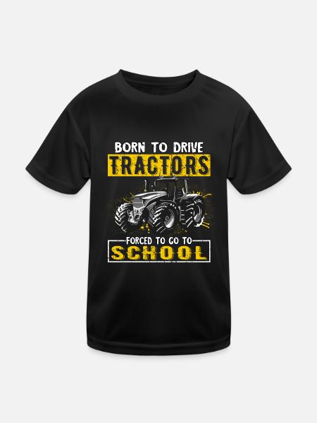 Driving a tractor born forced to school - Kids Functional T-Shirt - black - Front