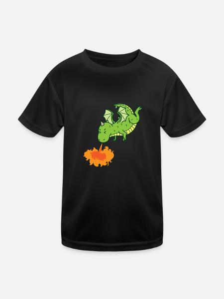 Drache spuckt Feuer Fabelwesen Märchen - Kinder Funktions-T-Shirt - Schwarz - Vorne