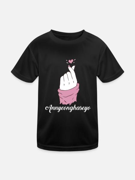 Annyeonghaseo Korean K Pop Love Heart Finger - Kids Functional T-Shirt - black - Front