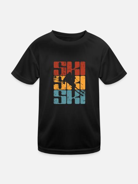 Ski Sport Ski fahren Schnee Winterurlaub - Kinder Funktions-T-Shirt - Schwarz