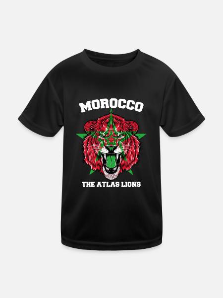 Maroc Lion Drapeau Maillot Football Équipe Sport - T-shirt sport Enfant - noir - Devant