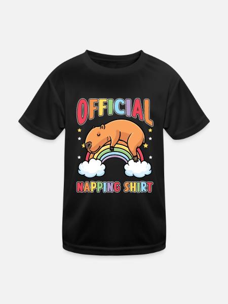 Capybara Regenbogen Pyjama Schlafshirt - Kinder Funktions-T-Shirt - Schwarz - Vorne
