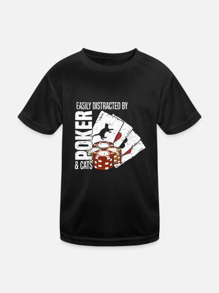 Poker players easily distracted by poker and cats - Kids Functional T-Shirt - black - Front