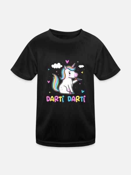 Darti Darti Einhorn Dartspieler Dart Einhorn - Kinder Funktions-T-Shirt - Schwarz - Vorne