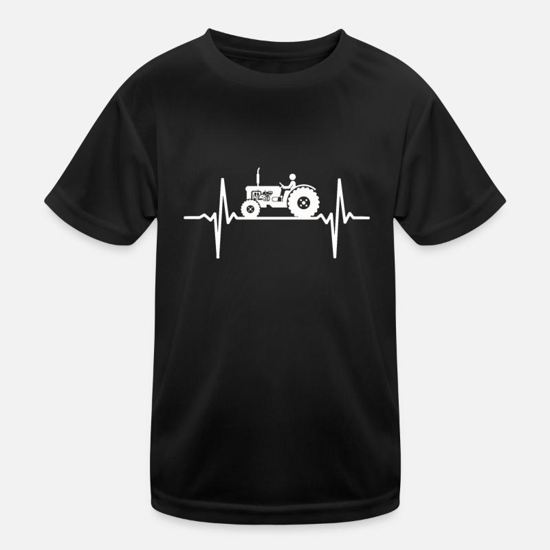Heartbeat Tractor Tractor Farmer ECG Pulse Kids Functional T-Shirt