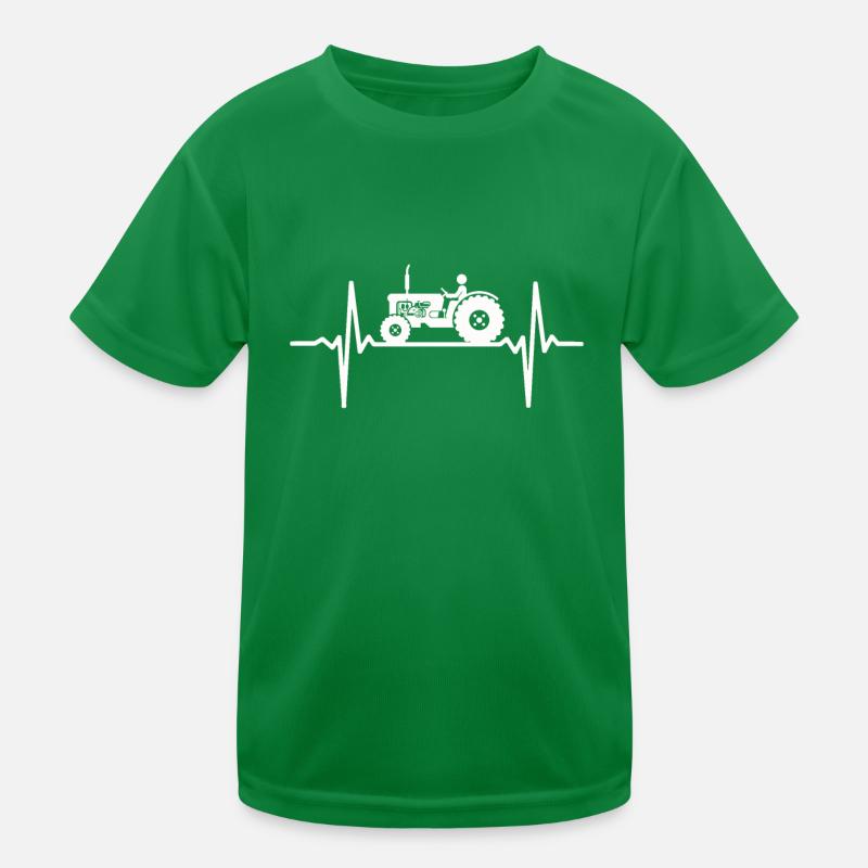Heartbeat Tractor Tractor Farmer ECG Pulse Kids Functional T-Shirt
