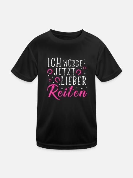 Ich Würde Jetzt Lieber Reiten - Reiter - Hufeisen - Kinder Funktions-T-Shirt - Schwarz - Vorne