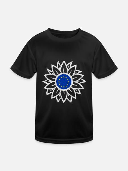 Europa Blume - Kinder Funktions-T-Shirt - Schwarz - Vorne