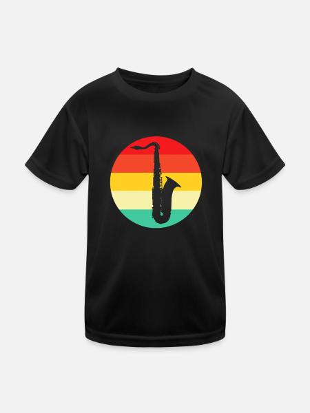 Saxophon Retro - Kinder Funktions-T-Shirt - Schwarz - Vorne