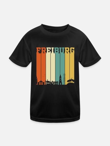 Freiburg Skyline - Kinder Funktions-T-Shirt - Schwarz - Vorne
