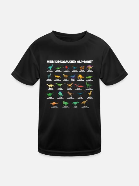 Dinosaurier Alphabet A-Z Dino ABC T-Rex - Kinder Funktions-T-Shirt - Schwarz - Vorne