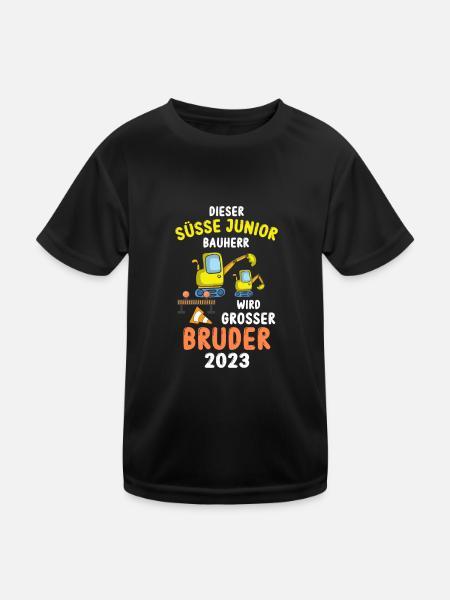 Großer Bruder 2023 Junior Bauherr Bagger - Kinder Funktions-T-Shirt - Schwarz - Vorne