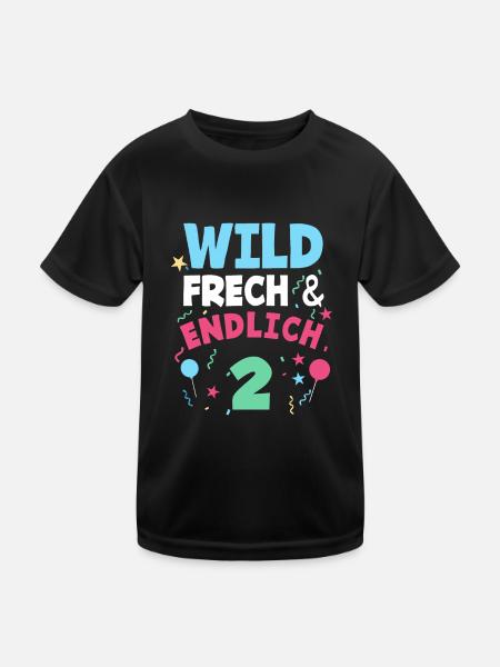 2. Geburtstag Wild, Frech & Endlich 2 Jahre - Kinder Funktions-T-Shirt - Schwarz - Vorne