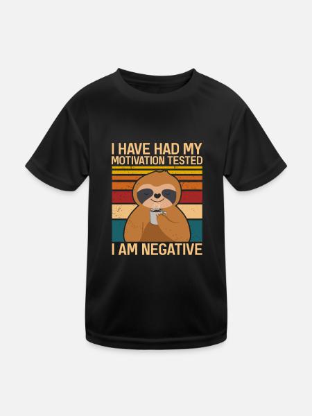 Motivation Getestet Negativ Faultier - Kinder Funktions-T-Shirt - Schwarz - Vorne
