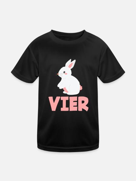 4. Geburtstag Mädchen 4 Jahre Kaninchen Hase - Kinder Funktions-T-Shirt - Schwarz - Vorne