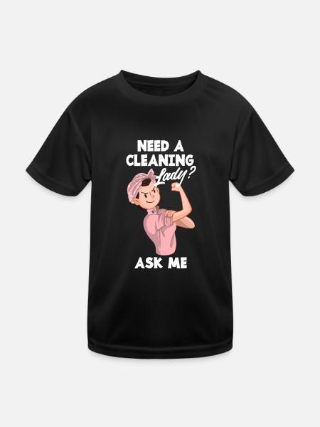 Lustiges Putzfrau Reinigungskraft Hausfrau Putzen - Kinder Funktions-T-Shirt - Schwarz - Vorne
