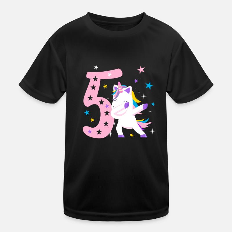 5 Jahre Geburtstag Einhorn Mädchen Geschenk - Kinder Funktions-T-Shirt - Schwarz
